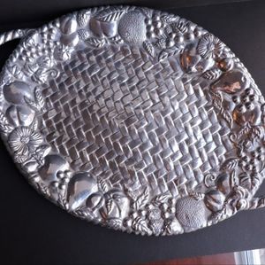 Lenox Pewter Large Tray with Handles | Vintage Pewter Platter | Fruit & Grapes S